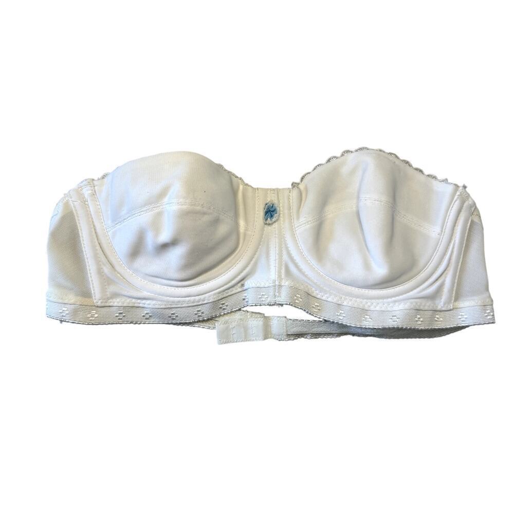 VTG Strapless Bra White 36A Blue Rosette Detail
